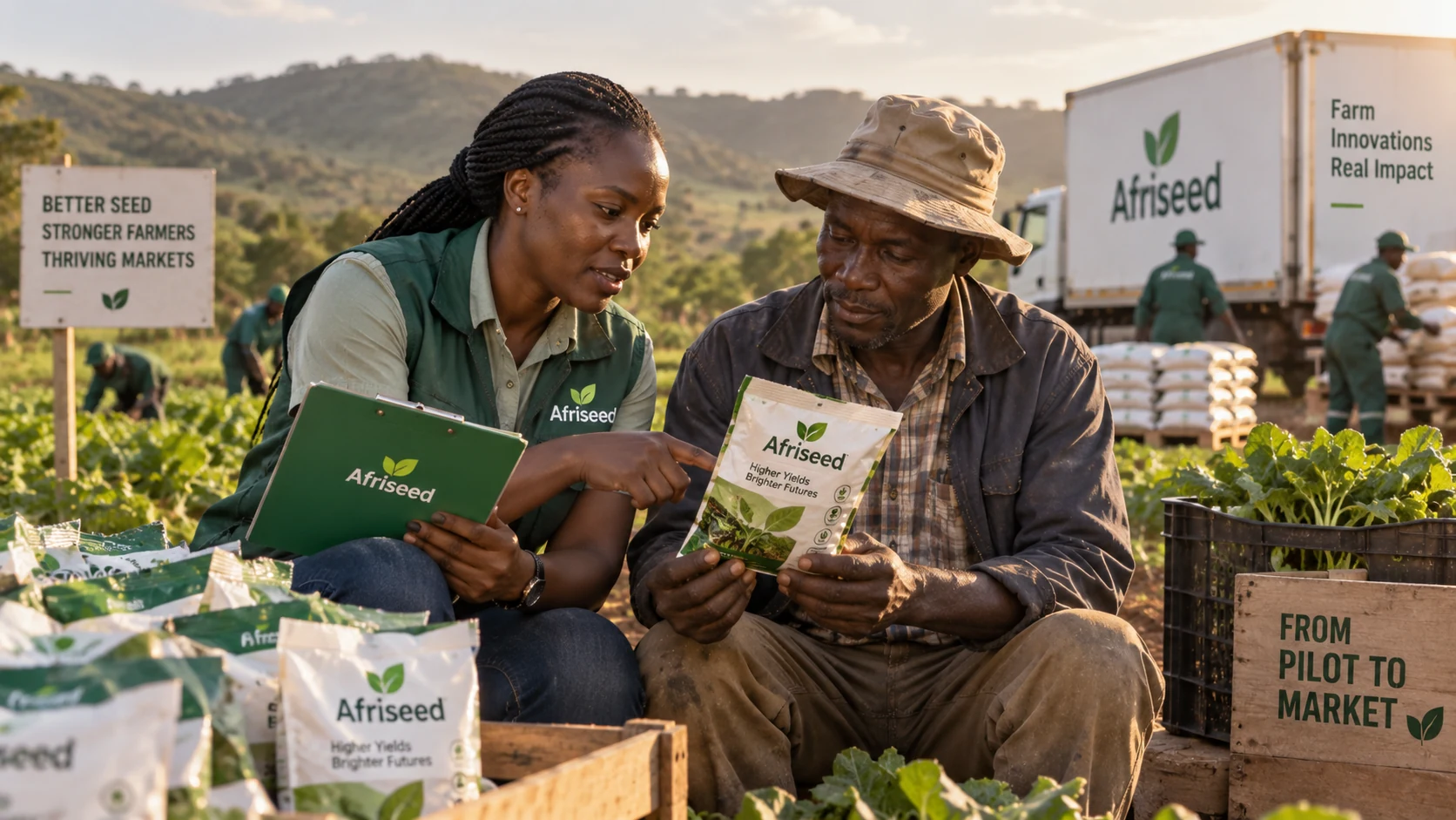 Field dialogue during harvest reflecting pilot-to-market commercialization support