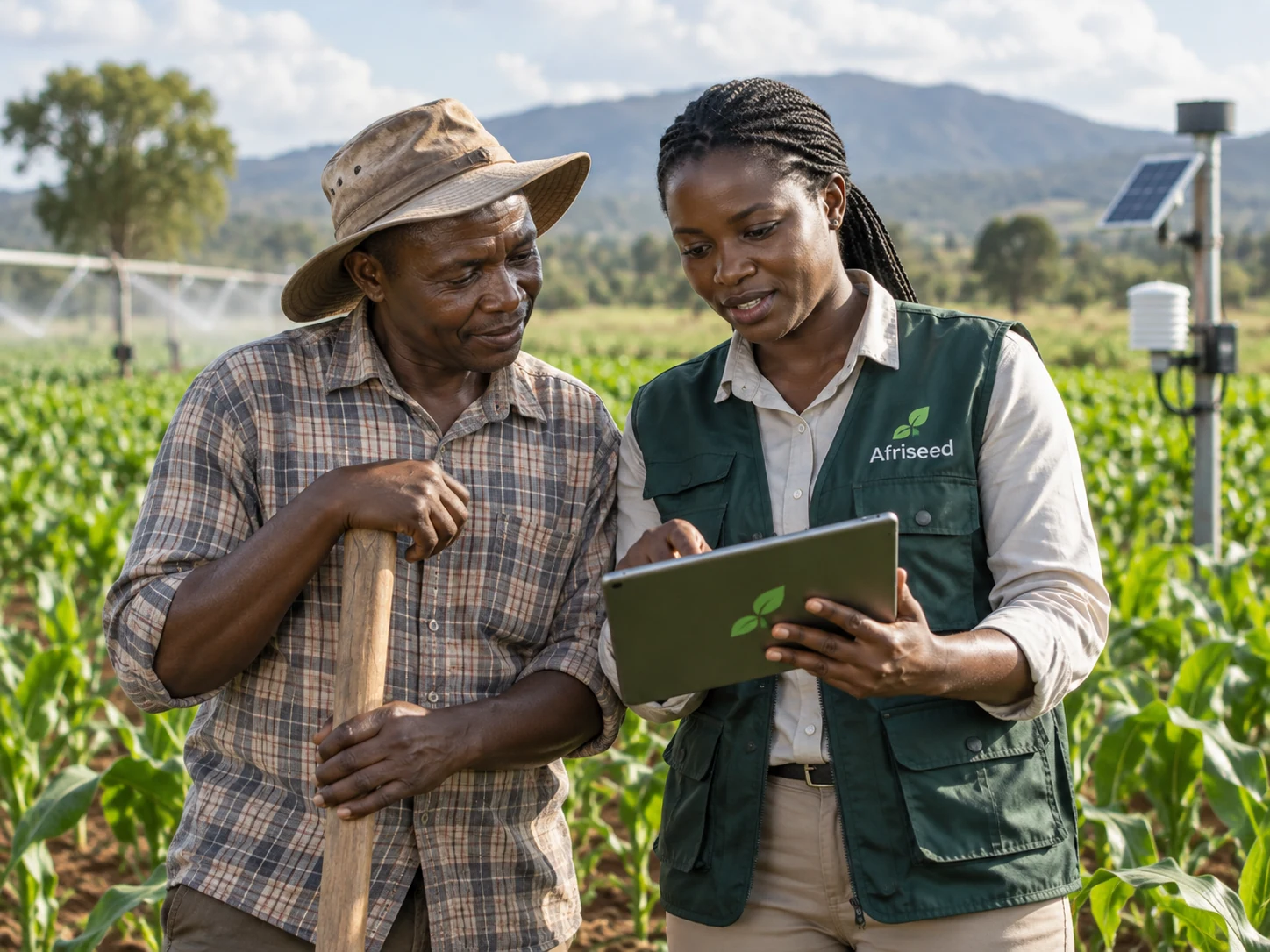 Digital agriculture advisory session in the field with a farmer using mobile technology