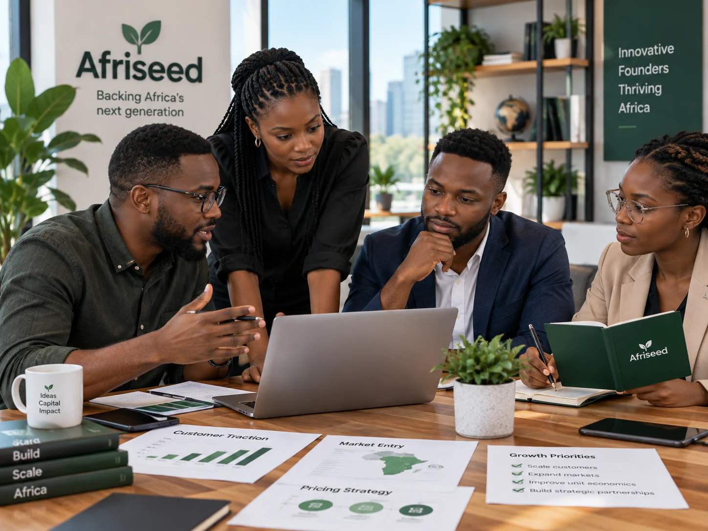 Startup strategy meeting in a modern African business setting